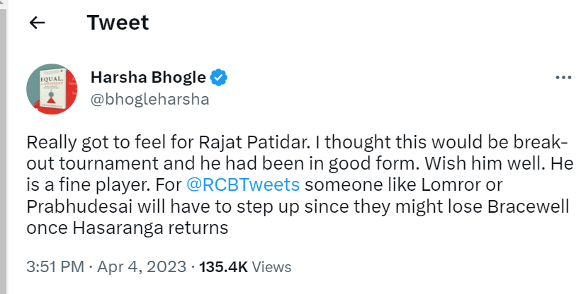 Harsha Bhogle on Rajat Patidar