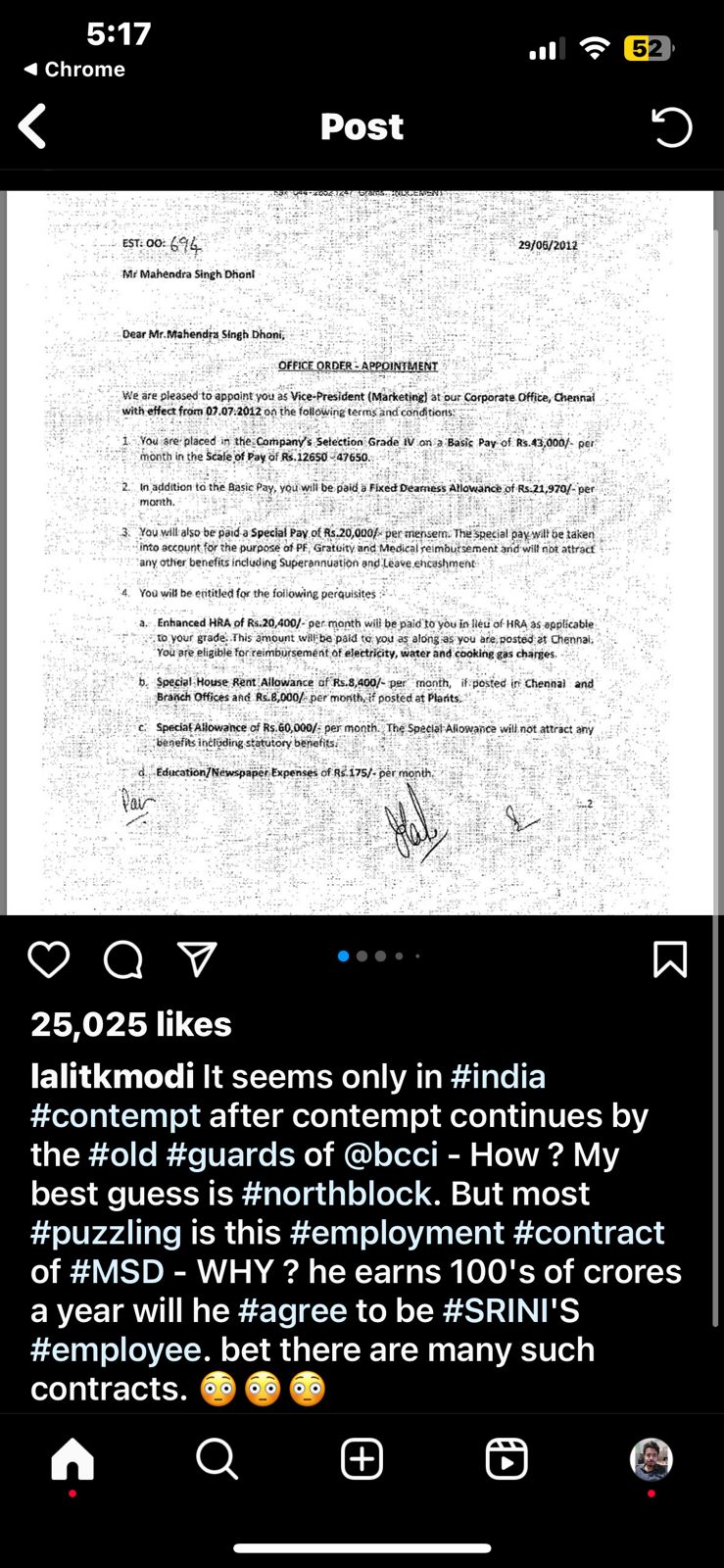 MS Dhoni's Job Offer Contract From 2012 Goes Viral