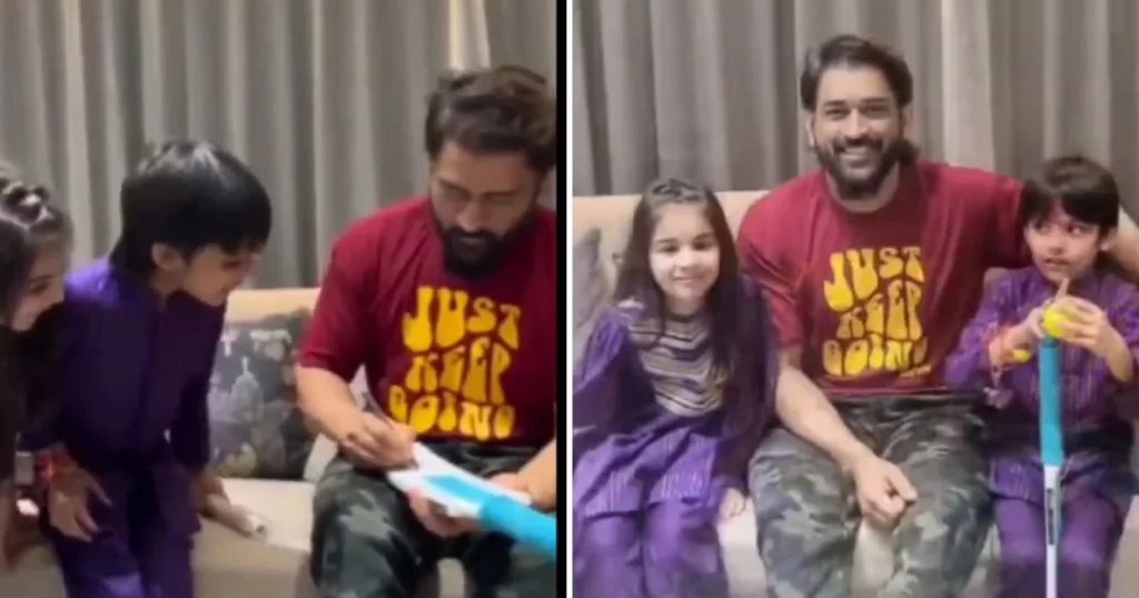MS Dhoni Clicks Photo With Two Kids And Gives Them Autographs