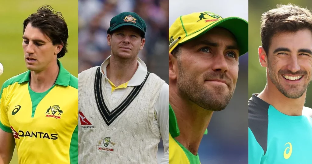 Pat Cummins, Steven Smith, Glenn Maxwell and Mitchell Starc