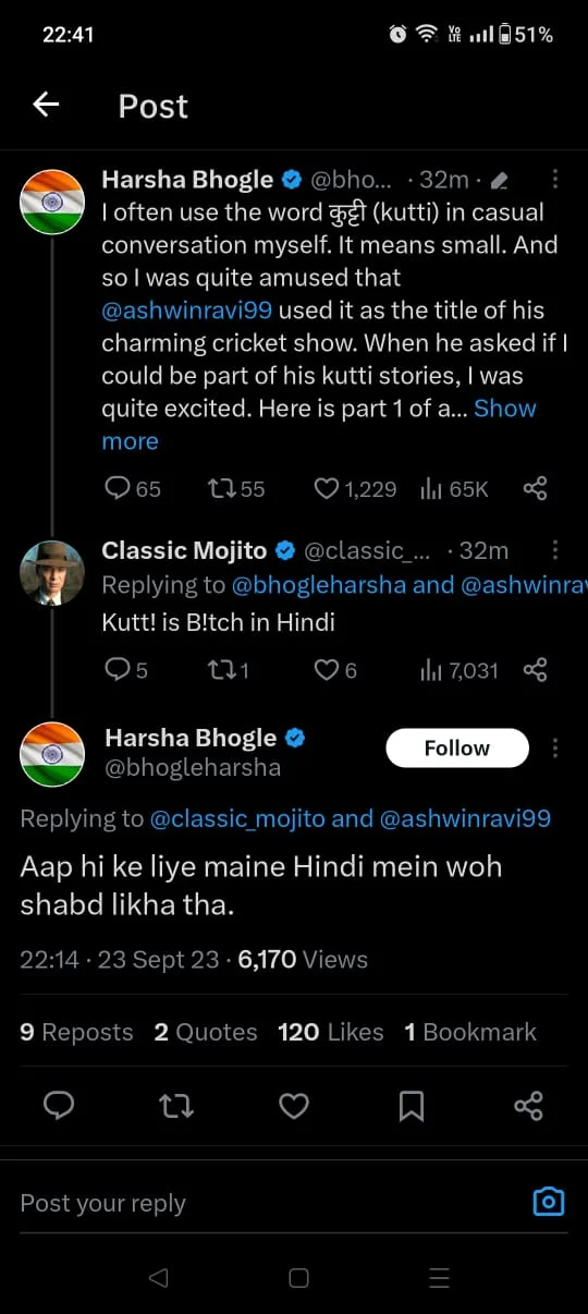 Harsha Bhogle Hits Back At A Troll Who Tries To Bad Mouth Ashwin's 'Kutti Stories'