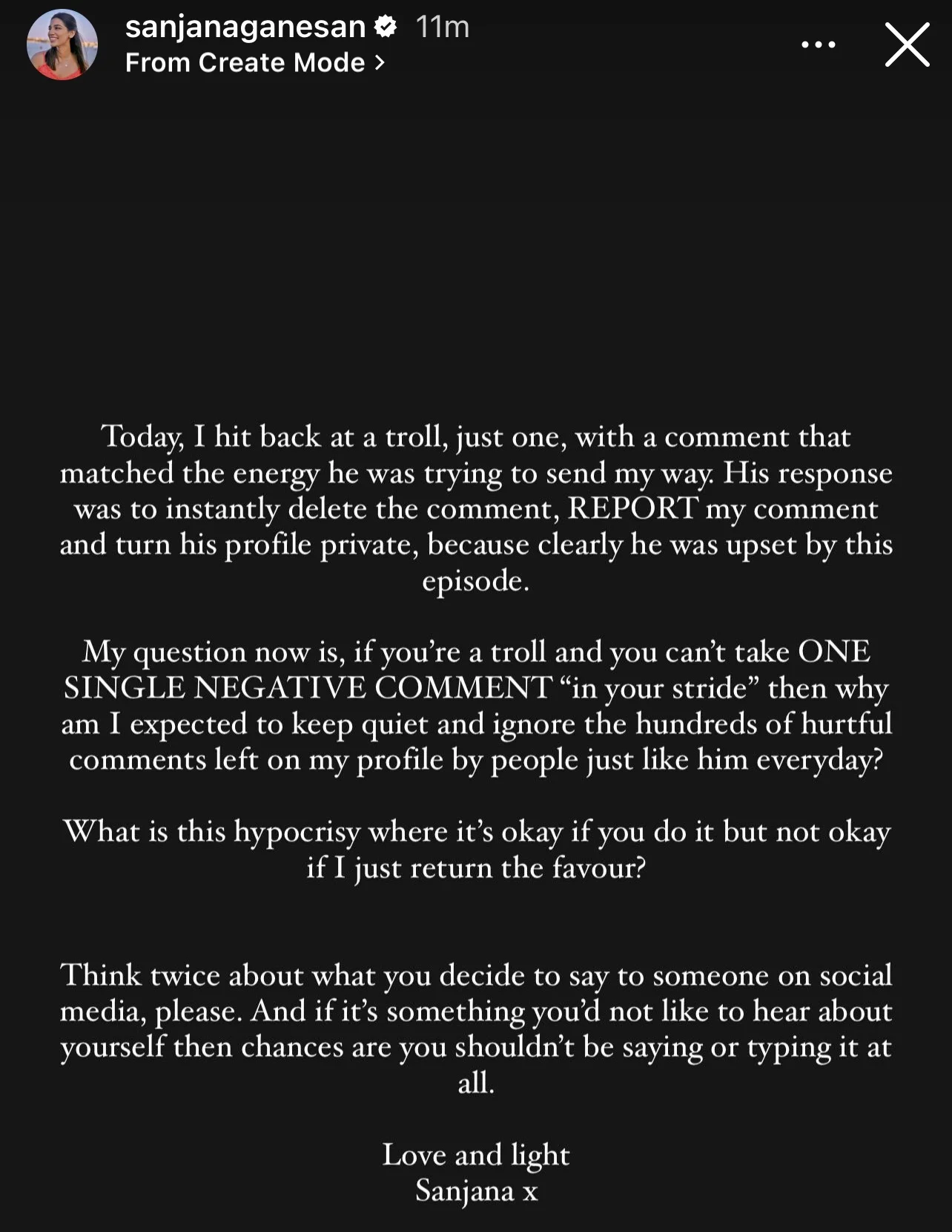 When Sanjana Ganesan Gave A Mouthshutting Reply To One Who Wanted To Troll Her For Her Looks