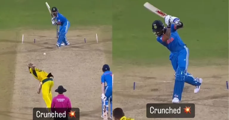 [IND vs AUS, World Cup 2023] Virat Kohli Shimmies Down The Track And Hit Hazlewood For A Boundary