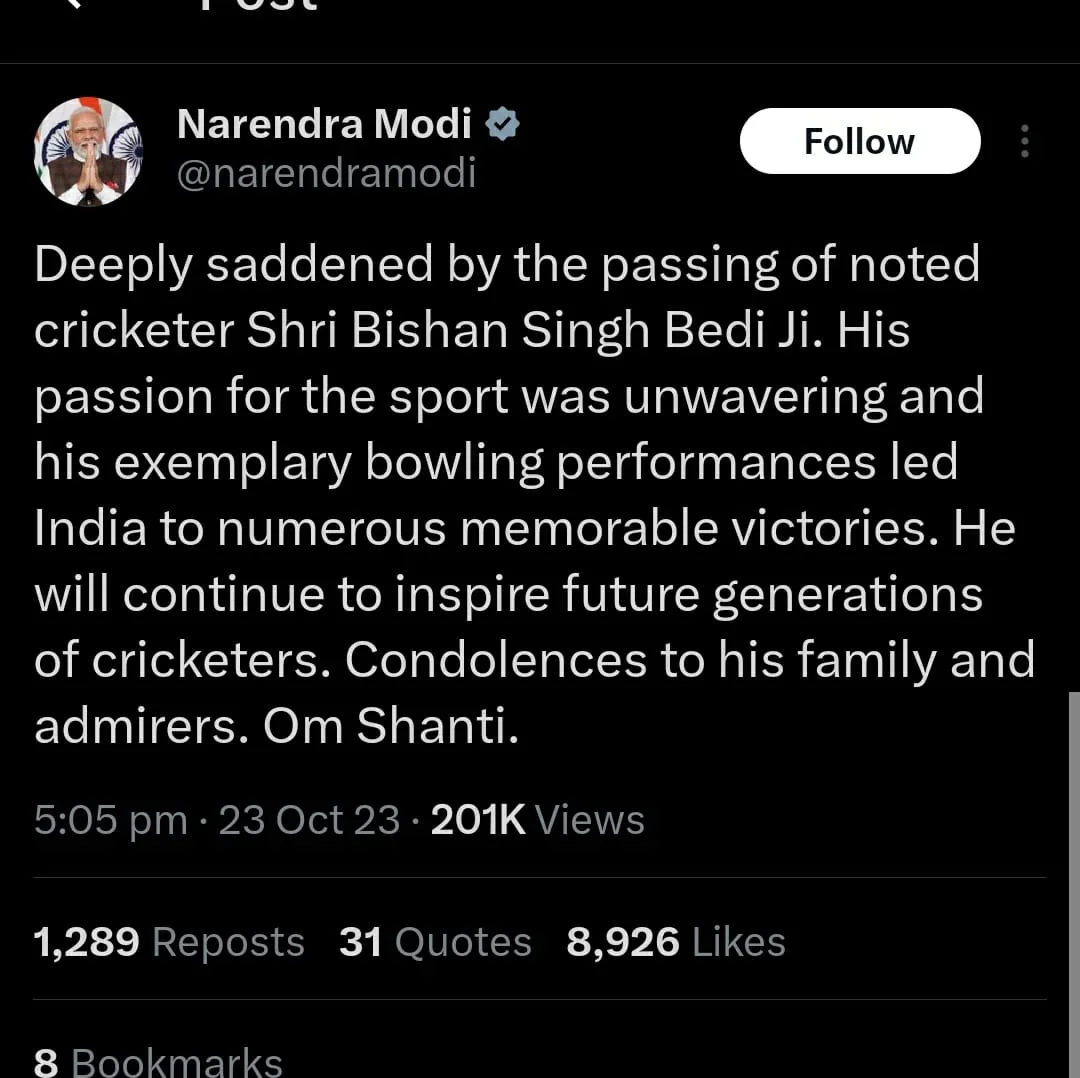Bishan Singh Bedi Passes Away: Cricket Fraternity Pays Tribute On Twitter-TGN