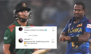 Angelo Mathews Gives Shakib A Cheeky Send-Off; Fans Say 'Karma" Strikes Back'