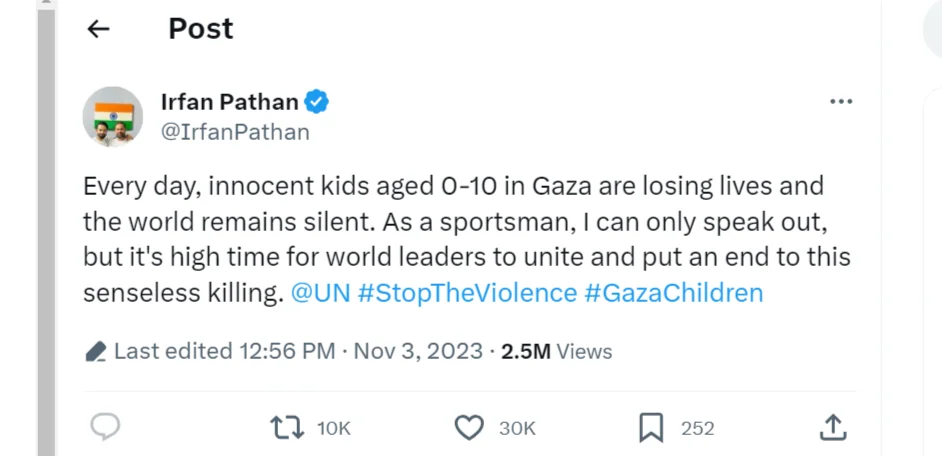 Irfan Pathan's Tweet On The "Senseless" Killing Of Kids In Gaza Has Gone Viral