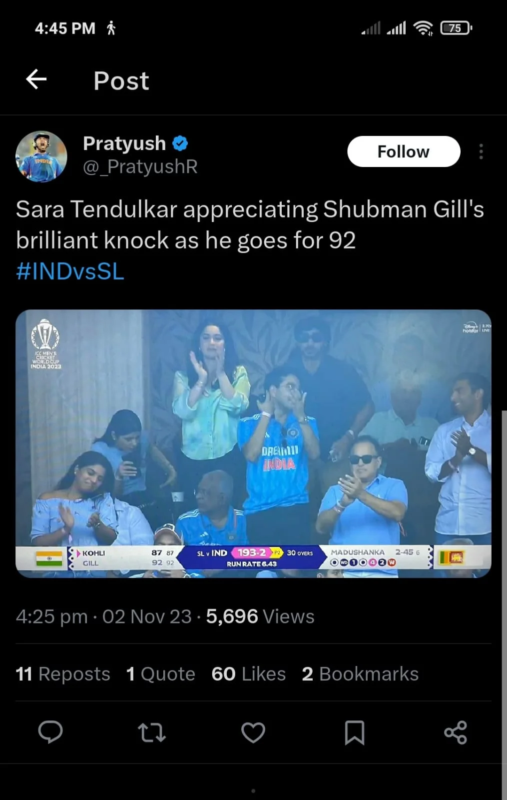 IND vs SL: Sara Tendulkar Gives A Standing Ovation To Shubman Gill; Fans Post Funny Memes