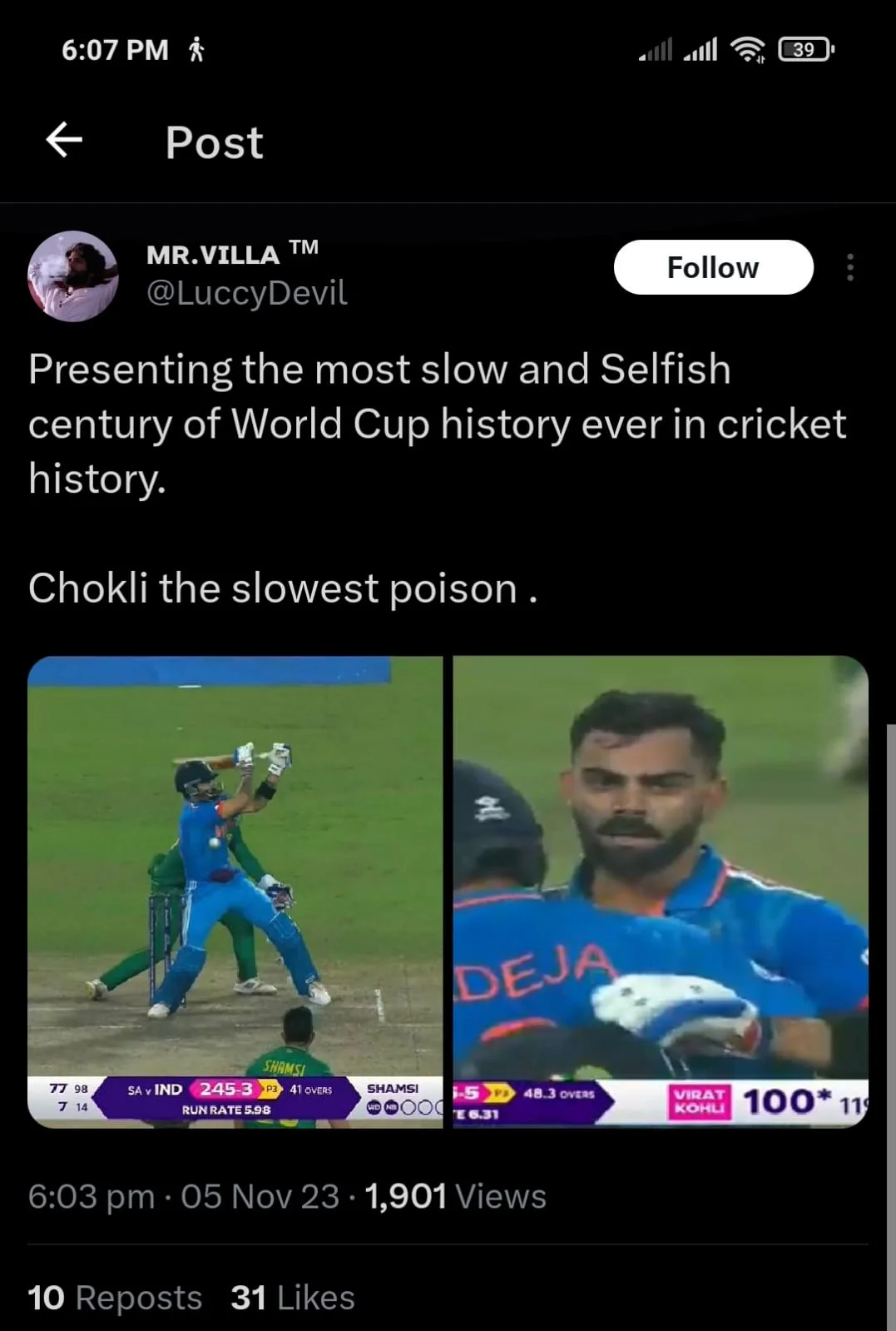 IND vs SA: "Selfish Century" - Dhoni Fans Troll Virat Kohli With Memes