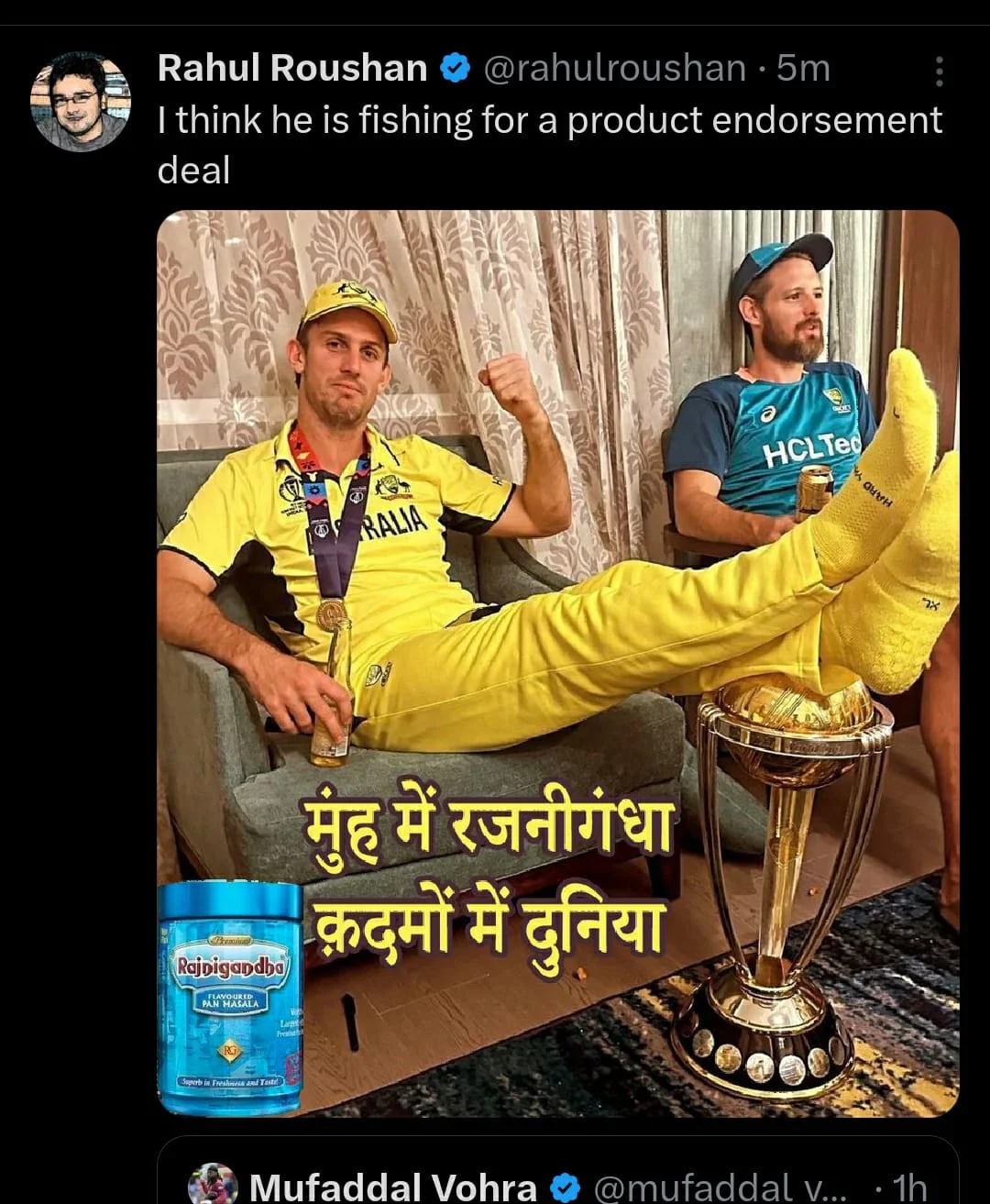 IND vs AUS: Fans Troll Mitchell Marsh For Putting Feet On World Cup Trophy