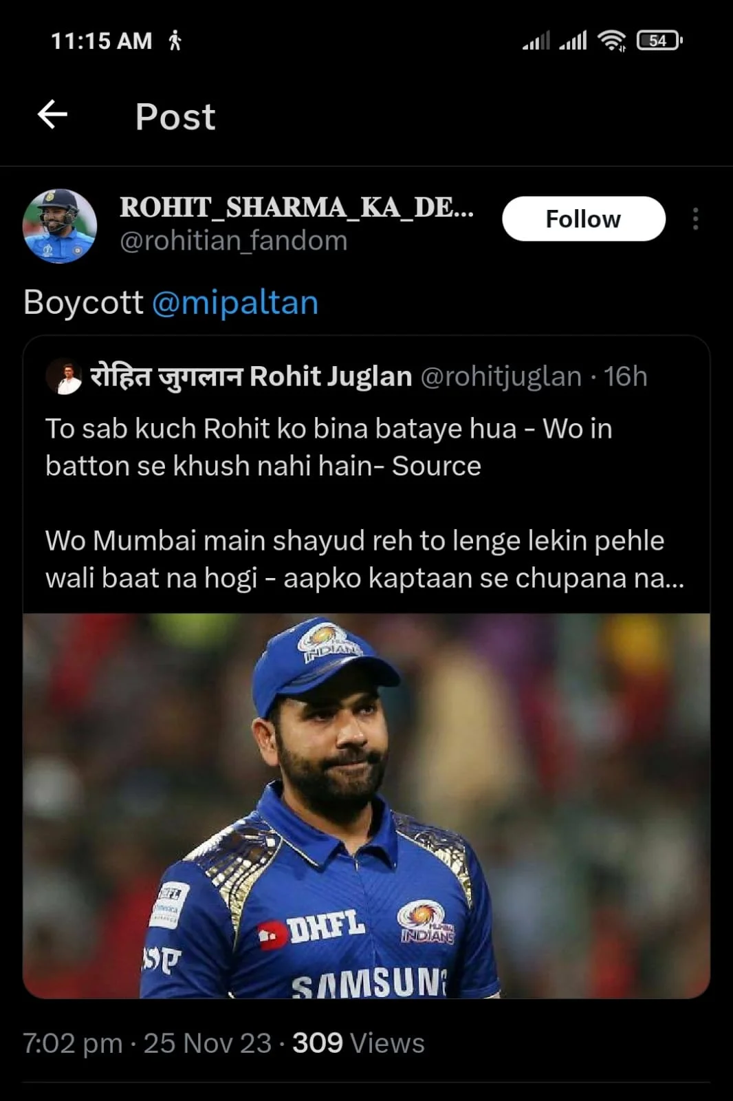 Angry Rohit Sharma Fans Warn Mumbai Indians Of Boycott