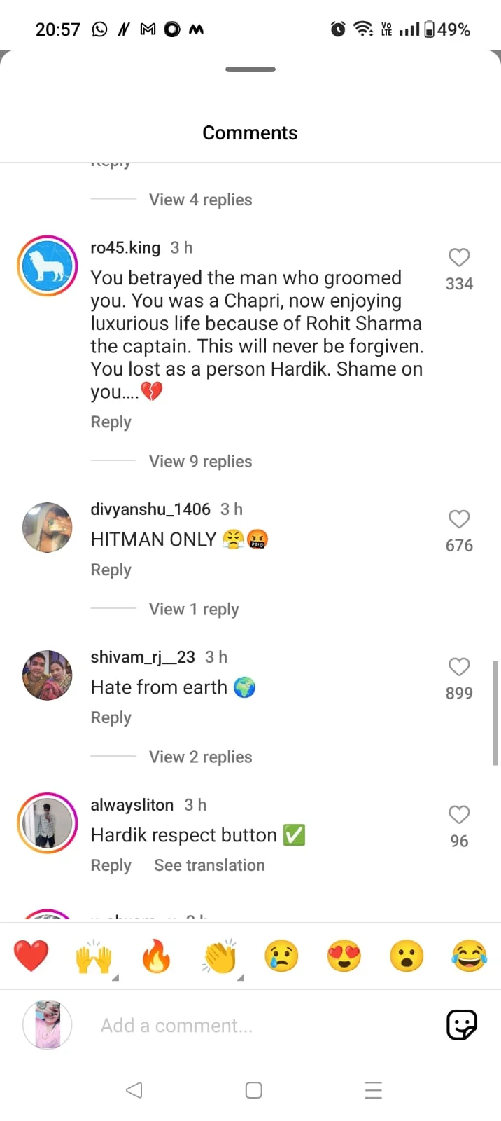 Rohit Sharma Fans Attack Hardik Pandya In Comment Section Of His Latest ...