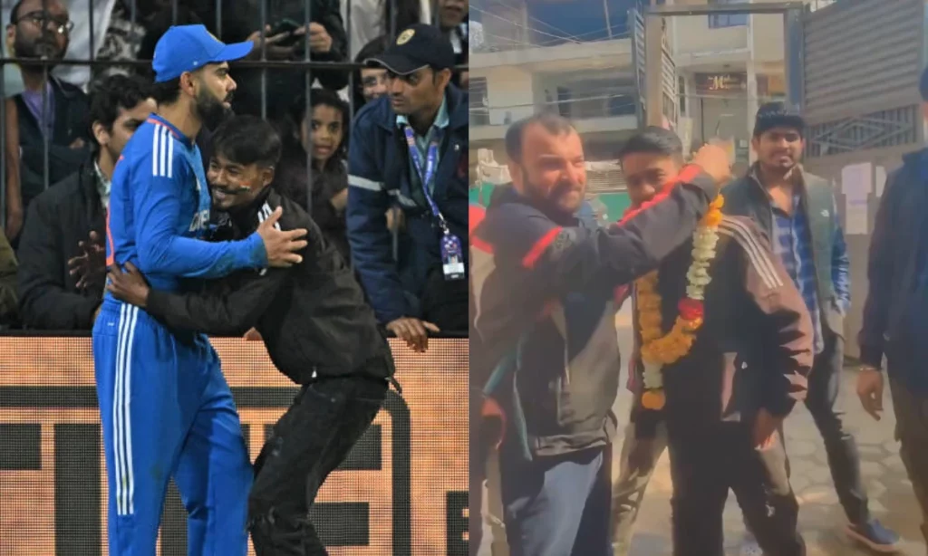 [Watch] Fan Who Touched Virat Kohli's Feet In Indore T20I Welcomed With Cake And Garland By Friends