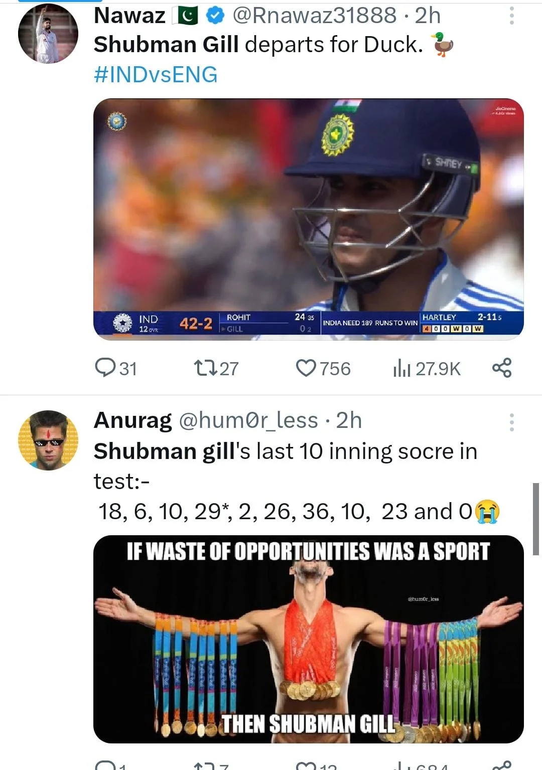 IND vs ENG: Fans Are Trolling Shubman Gill After He Was Dismissed For 2-Ball Duck 