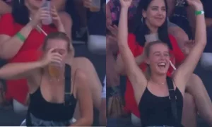 [Video] Girl Chugged Two Beer Glasses In The Stands During SA20 Match; Indians Call Her "Bewdi"