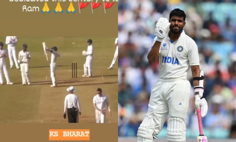 [Watch] KS Bharat Dedicates Century Against England Lions To Lord Ram With Bow And Arrow Gesture