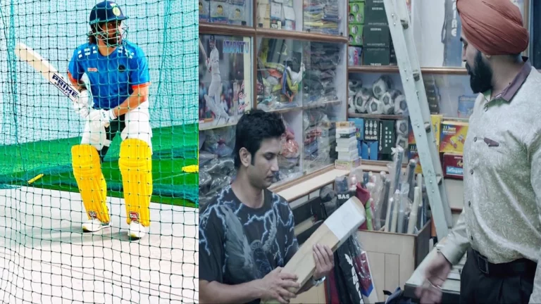 MS Dhoni Practices With Prime Sports Sticker Of His Childhood Friend’s Store