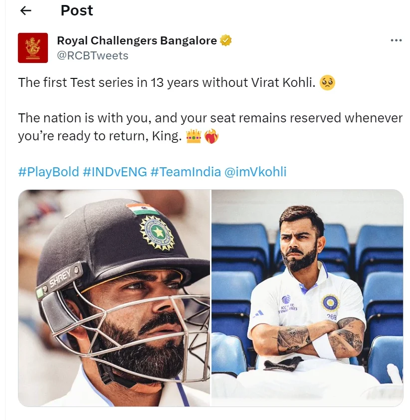 The Nation Is With You: RCB's Emotional Message For Virat Kohli