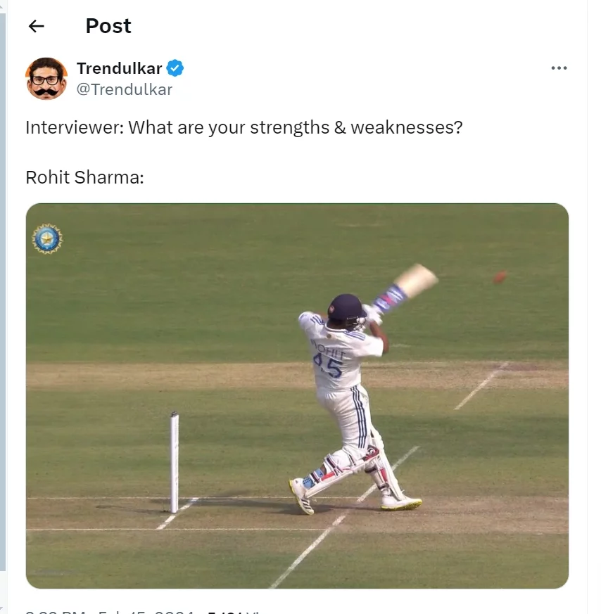 Trendulkar makes a funny tweet after Rohit Sharma gets out on a pull shot