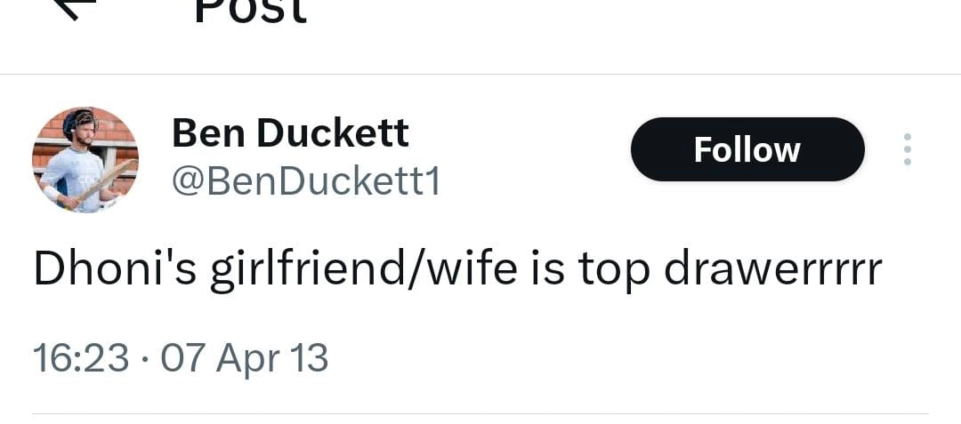 Ben Duckett’s Distasteful Tweet About MS Dhoni’s Wife Sakshi Goes viral