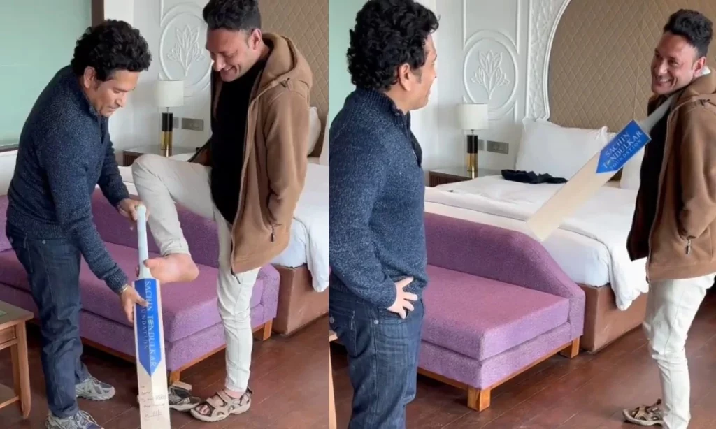[Video] Sachin Tendulkar Meets A Differently-Abled Fan Amir Hussain In Kashmir; Gifts Him A Special Bat