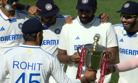 Watch: Rohit Sharma Follows Dhoni's Tradition By Handing Trophy To Youngsters; Stands In A Corner