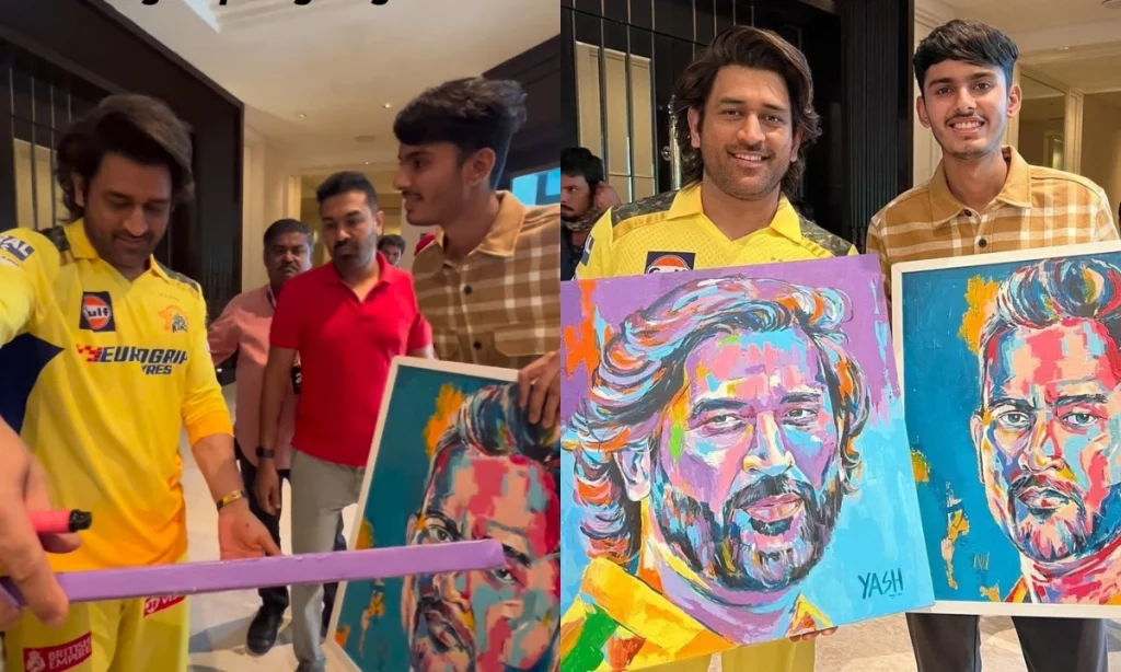 'Main Ghar Par Lagaunga': MS Dhoni Accepts Beautiful Painting From Artist Yash Prajapati; Video