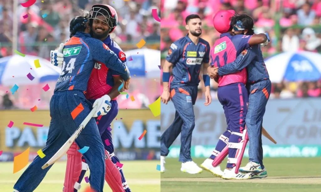 [Watch] Krunal Pandya Funnily Hugs Sanju Samson After Both Collide During RR vs LSG