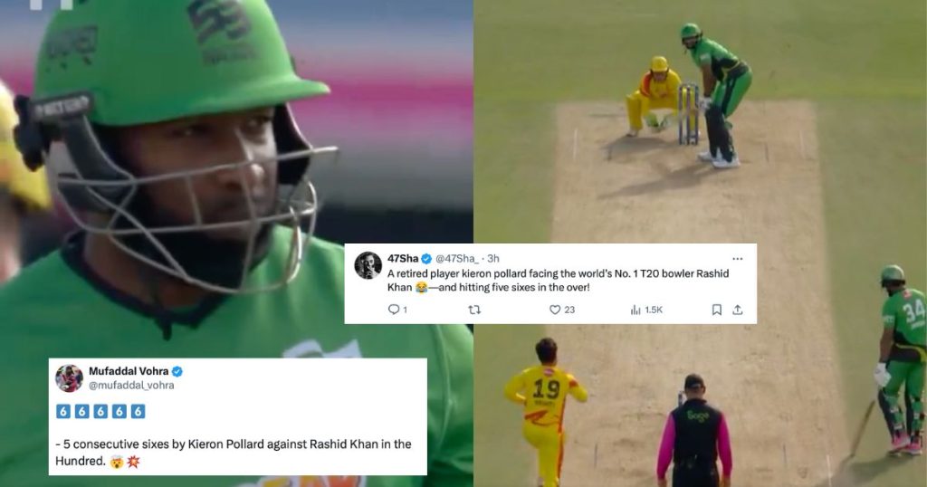 "A Retired Player Smashing The Number 1 T20 Bowler," Fans React To Kieron Pollard Hitting 5 Sixes Against Rashid Khan In The Hundred